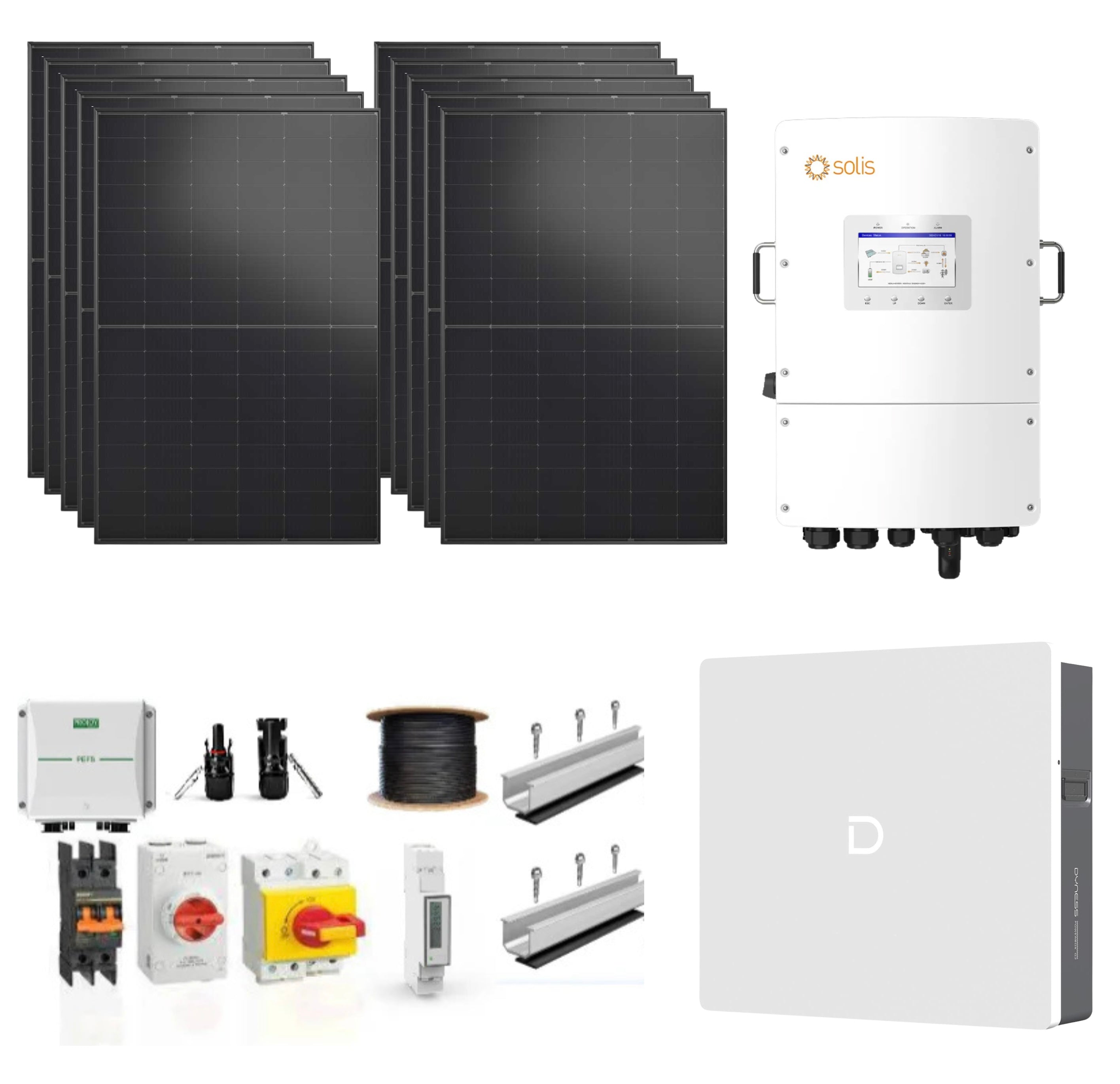 22 x Jinko 440W Solar panel + 5KW Solis Hybrid inverter & 5.12KWH Battery with Slate/Tile roof mounting and all components Bundle